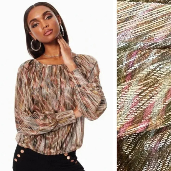 NEW Ramy Brook Lucille Printed Metallic Blouse Clubbing Chic Trendy Night Out - Picture 1 of 8